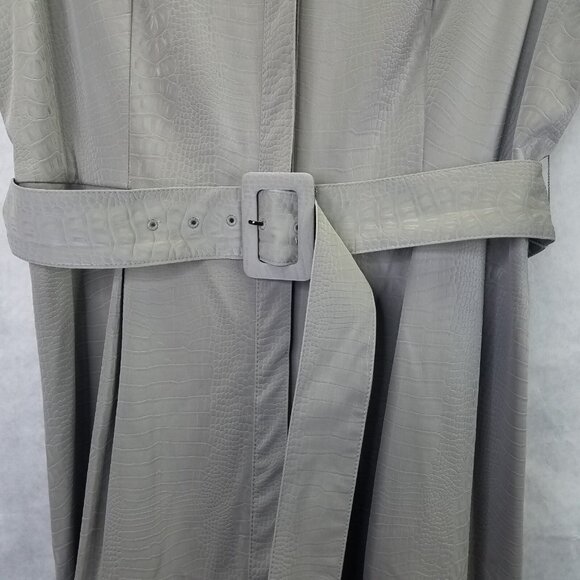 ALFANI Maxi Dress Women's 12 Gray Faux Leather Short Sleeve Belted Button Up NWT - Picture 9 of 16
